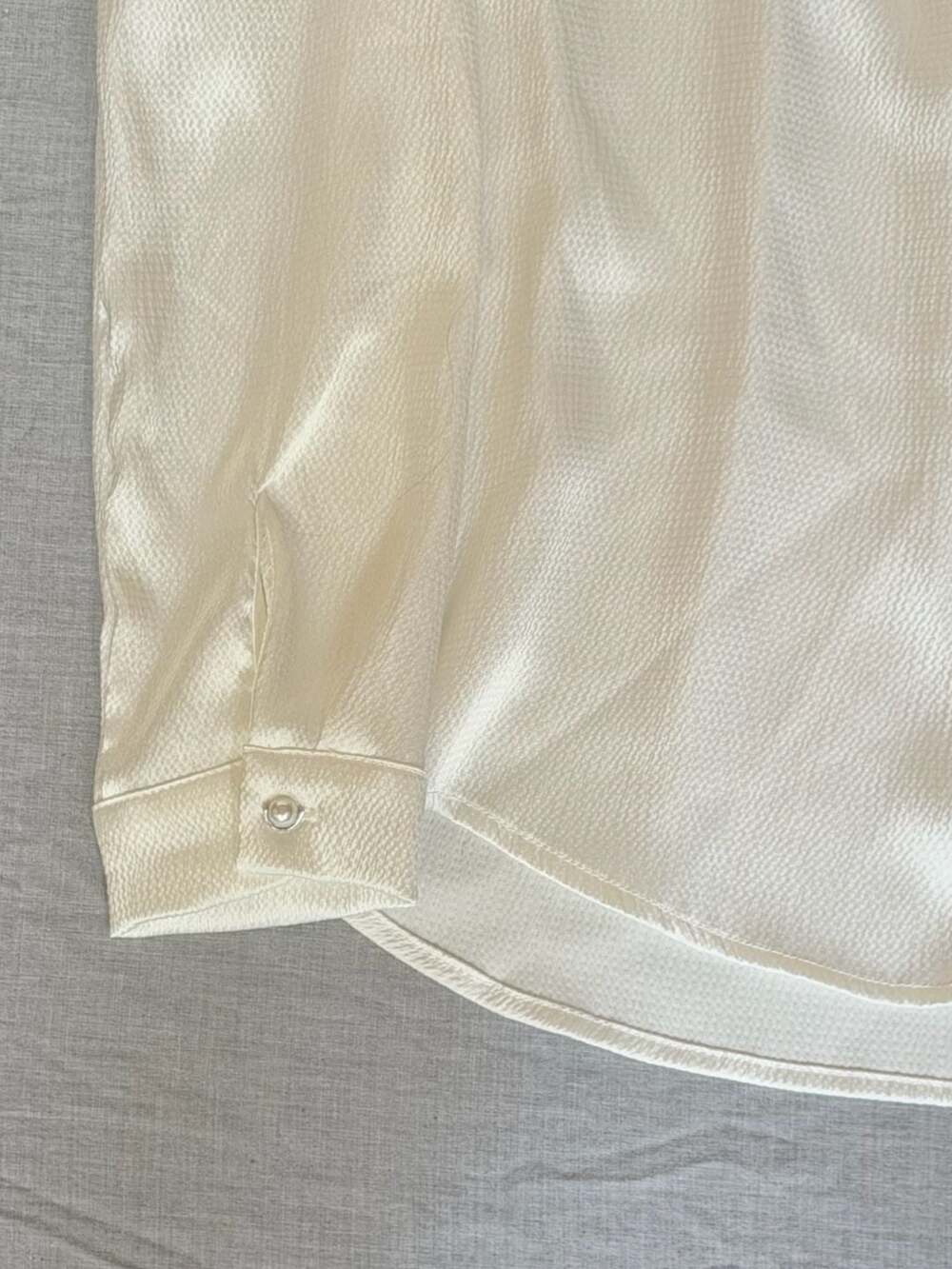 Adrianna Papell Ivory Satin Long Sleeve Button-Up Blouse - Picture 3 of 5